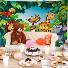 2D Flat, 1 Banner With A Background Of A Jungle Animal Party Featuring Lions, Tigers, Giraffes, Monkeys And Parrots. High-Definition Printed Jungle Scene With Green Leaves Polyester Fabric - 1pcs - View 6