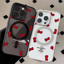 SANRIO Cute Red Ribbon Lucky H-Hello Kitty Magnetic Wireless Phone Case For 17 16 15 14 13 12 11 PRO MAX PLUS Drop-Proof Cartoon Cover - A3H - Xem 3