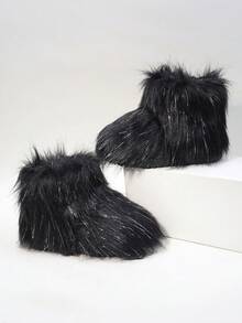 儿童雪地靴，厚底保暖内衬踝靴，适合幼儿/小童，男女通用 - 黑色 - 查看 4