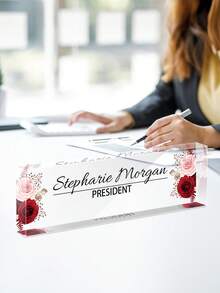 1pc Personalized Acrylic Custom Name Plates For Office Desks,Customize Text,20 Styles,Office Nameplate Engraved With Flower Patterns,Custom Desk Name Plate Personalized, Acrylic Name Plate For Desk, Office Desk Decor For Women And Men - Multicolor - View 2