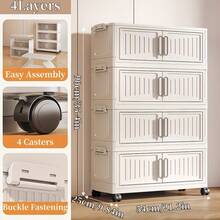 Collapsible Stackable Storage Bins With Lids - Versatile Toy Storage Containers & Plastic Storage Containers For Garage Storage, Aesthetic Home Decor Organization System For Bedroom Bathroom Kitchen Office Dorm, Foldable Storage Bins For Clothing Shoes Books Daily Essentials & Travel Use - 白色 - 查看 9