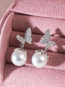 1 Đôi bông tai hình giọt nước thanh lịch đính đá Cubic Zirconia và ngọc trai giả, thích hợp làm quà tặng cho nữ nhân dịp Lễ Tình nhân, đám cưới, lễ đính hôn, kỷ niệm, tiệc tùng, quà tặng cho mẹ, Ngày của Mẹ. - Bạc - Xem 17