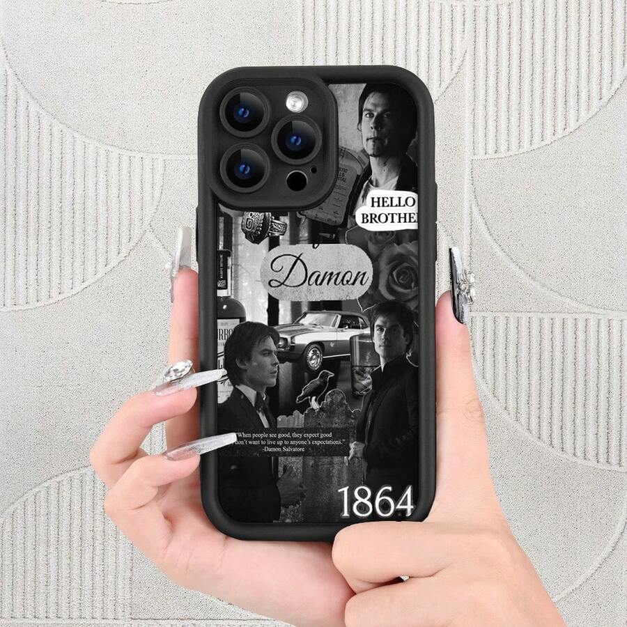 Funda para teléfono: Estilo Vampiro - Estilo Gótico de Damon Salvatore - Duradera y de Larga Duración| Protección| Antigolpes y Anticaídas| Mate Antideslizante| Moda de Lujo Ligero, Impresión UV| Compatible con iPhone 17/16/15/14/13/12/11/XS/XR/X/7/8/Plus/Pro/Max - Funda Suave de TPU Negra - Color 1 - Ver 1