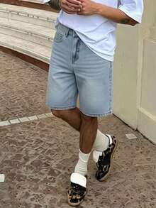 Herren Lässige Loose Fit Jeans Shorts mit Taschen, vielseitige Sommer Jeans Shorts - Helle Waschung - Übersicht 3