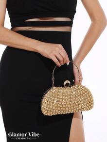 奢华水晶宝石手拿包，优雅闪亮腕带钱包，适合婚礼派对、舞会、宴会、女性礼物、生日、情人节 - 金色 - 查看 5