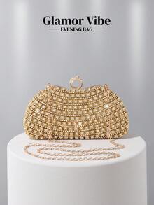 奢华水晶宝石手拿包，优雅闪亮腕带钱包，适合婚礼派对、舞会、宴会、女性礼物、生日、情人节 - 金色 - 查看 7