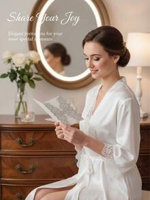 40 piezas/10 sets Invitaciones de boda con forma de rosa hueca dorada con brillo, con sobres y tarjetas de respuesta, adecuadas para bodas, despedidas de soltera, fiestas de compromiso, banquetes, tamaño de invitación 5*7 pulgadas, incluye cinta de satén anudada previamente - Multicolor - Ver 4