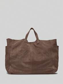 女士大号绒面革手提包，柔软单肩包，大容量绒面革手提包，工作手提包，旅行包，冬季包，超大号手提包，购物袋 - 棕色 - 查看 1