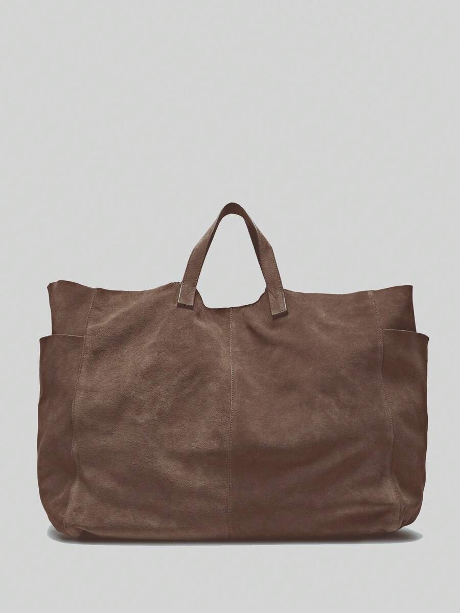 女士大号绒面革手提包，柔软单肩包，大容量绒面革手提包，工作手提包，旅行包，冬季包，超大号手提包，购物袋 - 棕色 - 查看 1