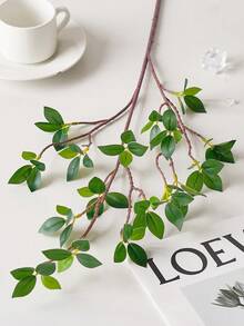 人造榕树枝、仿真树叶喷洒、绿色桉树枝、人造绿色植物茎、假榕树枝，适用于家居、办公室、婚礼、花瓶填充、店铺装饰 - 綠色 - 查看 8