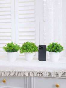 1pc White Round Pot Artificial Greenery Decoration, Suitable For Decoration Of Home Living Room Tables, Bookshelves Or Windowsills, For Setting The Scene Atmosphere In Valentine's Day Wedding Parties, As Well As For Decoration In All Seasons Of Home And Outdoor Corridors And Gardens. - White Green - View 11
