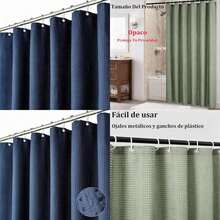 Cortina de Baño, 180cm*180cm Cortina De Ducha Tela, Ojales De Metal con 12 Ganchos, Resistente Agua y Antimoho, Tejido De Poliéster, Cortina Regadera para Hogar, Hotel ()(H-Azul) - Multicolor - Ver 3