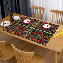 1/4/6/8/12 Pcs Colorful Floral Pattern Placemats (Linen), Washable Printed Table Mats, Surface Protector, Indoor Outdoor Dining Table Mats, Suitable For Holiday Parties, Kitchen & Dining - Multicolor - View 5