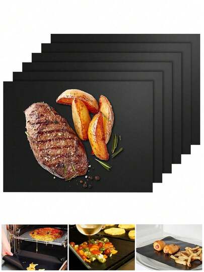 1/2/6pcs BBQ Grilling Mats - High Temperature Resistant, Non-Stick, Easy To Clean - Oven Mat, Microwave And Baking Kitchen Pad For Cookies, Pizza, Pastries, Roasting, Broiling - Perfect For Home, Restaurants, Outdoor Barbecues, And Camping, Compatible With Electric Ovens, Microwave, Gas Ovens, Toasters, And Grills - Kitchen Essentials, Party Supplies