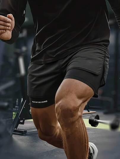 男士户外运动跑步短裤，透气速干印花，适合春夏季户外跑步和健身。