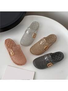 Damtofflor i transparent PVC, platta, trendiga och nya sommartofflor - Vitt - Visa 5