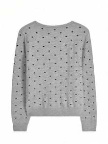 Women's Long Sleeve Polka Dot Contrast Color Cardigan Jacket, Suitable For Commuting Fall - Grey - View 11