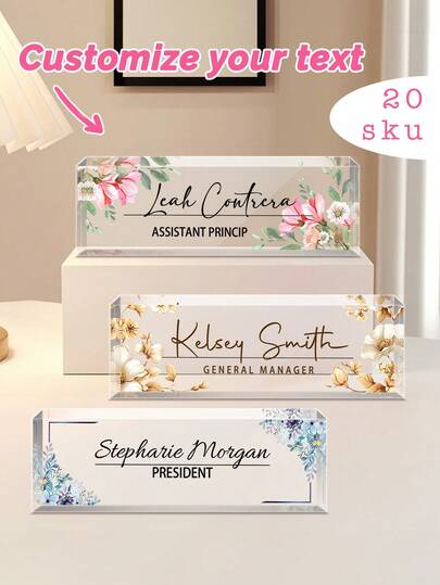 1pc Customized Acrylic Name Plate, Can Customize Text, 20 Styles Available, Patterned Office Name Plate, Customized Desk Name Plate, Acrylic Office Desk Name Plate, Decoration For Women & Men, Employee Appreciation Gift, Boss, Manager, Teacher, Nurse Office Gift