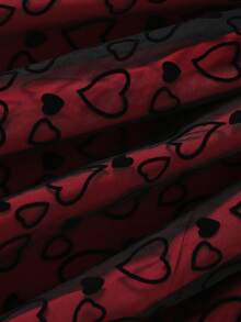 情人节女童磨毛罗纹短袖圆领长袖植绒爱心网纱连衣裙 - 黑色 - 查看 7