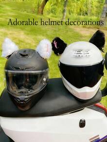 可拆卸毛绒猫耳装饰，带铃铛，适用于电动摩托车、骑行者、滑雪头盔 - 彩色 - 查看 2