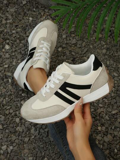 Retro Patchwork Color Casual Lightweight Sports Flat Sneakers, 2025 Autumn/Winter New Arrival