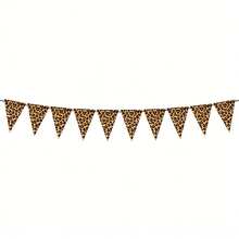 一套棕色豹纹生日快乐横幅，野生动物主题派对装饰挂旗，生日快乐三角旗。时尚豹纹圆点设计生日派对装饰，适用于生日派对用品、拍照道具、洗礼装饰和青少年派对！ - 彩色 - 查看 10