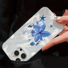 Un patrón de flor de lirio azul, estrella de mar y concha adecuado para fundas de TPU para iPhone 16 Pro Max, compatible con iPhone 15 Pro Max/14/16 Plus/15/13 Pro/12/11/X/Xr/Xs Max, con una funda protectora elegante y transparente que es amigable para negocios y resistente a caídas. - Plateado - Ver 4