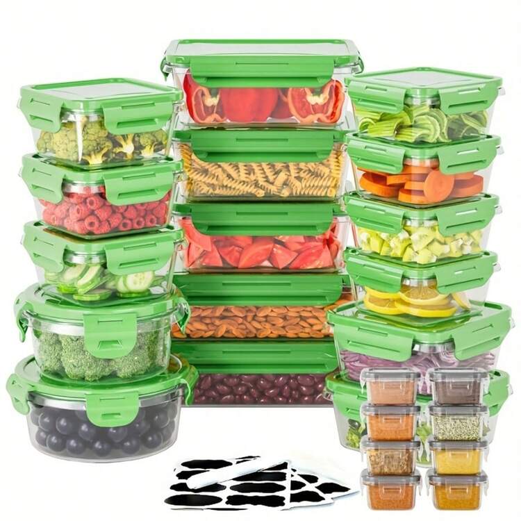 24pcs Microwave Kitchen Storage Set, Shatterproof Plastic Food Containers With Lids, Labels And Markers, Suitable For Transparent Food Storage Cabinets, Refrigerators, Lunch Boxes, Restaurants, Bars, Supermarkets, Hotels, Grains, Flour And Sugar Food Storage Containers With Easy-Snap Lids - Multicolor - View 5