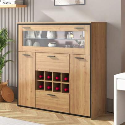Sideboard, Elegant Weinschrank Mit Doppeltüren, Glasregal Und Weinhalterung - Perfect Aufbewahrung In Einem Style Sideboard