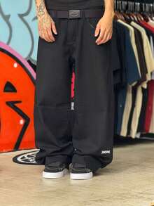 Black Baggy Jeans With Cross Hip Hop Style, Street Skate, New Release, On . - màu đen - Xem 2