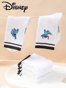 1 Pair/5 Pairs/10 Pairs Women's Mid-Calf Socks - Disney Stitch Pattern Mid-Calf Socks, Black Striped Athletic Mid-Calf Socks, Versatile Style, Suitable For Daily Wear And As Holiday Gifts - Multicolor - View 5