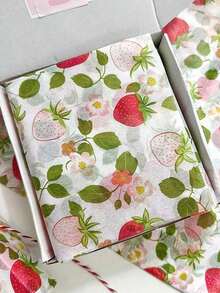 5/10/20/40张草莓图案礼品包装纸，20*14英寸，适用于春夏季节、婚礼、情人节、生日礼物包装、花束包装、礼品袋填充和派对礼物。 - 彩色 - 查看 6