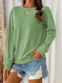 Plush Brushed Fleece Sweatshirt For Women - Relaxed Fit Fall Winter Top Women's All-Day Comfort Crew Neck Pullover - Soft Stretch Long-Sleeve Sweatshirt Wrap-Me-Up" Soft Crew Neck Sweatshirt | Women's Lazy-Day Essential (Multiple Hues) Dreamy Soft Crew Neck Pullover - Women's Versatile Casual Sweatshirt For Cool Days Women's Super Soft Crew Neck Sweatshirt - Warm Long-Sleeve Pullover (6 Colors) Relaxed Fit Brushed Fleece Sweatshirt - Women's Comfortable Fall Winter Top  Casual    Daily  Home - 綠色 - 查看 2