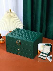 1 pieza Caja de joyería de cuero PU con múltiples capas en forma de rombo, caja de almacenamiento de joyas de gran capacidad y lujo, caja de joyas con cerradura, caja de joyas antioxidante, estante de exhibición de 2 niveles, caja de exhibición de joyas, caja de joyas de gran capacidad de 3 capas, caja de joyas de cuero PU multifuncional, caja de relojes con cerradura, caja de almacenamiento de joyas portátil - Multicolor - Ver 23