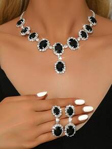 3pcs/Set Elegant Bridal Women's Fashion Crystal Necklace Set, Sexy Jewelry Set, Suitable For Banquet, Ball, Party - Red 80866703 - View 21