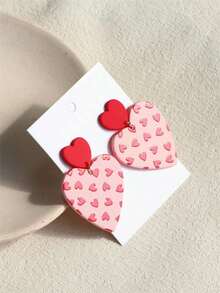 1 Pair Valentines Heart Pattern Red & Pink Ceramic Effect Sexy Acrylic Party Earrings For Women Valentines,Mom,Mother,Mother's Day,Gift - Nhiều màu - Xem 5