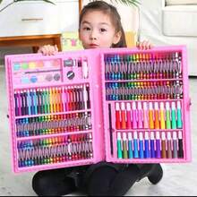 一套42/208支彩色铅笔套装，儿童绘画画笔礼盒，可水洗马克笔套装，送给年轻艺术家的完美礼物，涂鸦玩具画笔，多种颜色适用于任何绘画场景，释放孩子的艺术天赋 - 208 Style Set 粉紅色 - 查看 4