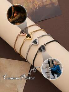 2026 New Arrival Dainty Custom Photo Heart Charm Bracelet Stainless Steel - Hypoallergenic Adjustable Y2K Layered Chain Design Retro Urban Vibes - Valentine's Day Mother's Day Christmas Easter Halloween Gifts Personalized Best Friend Birthday Surprise - Multicolor - View 3