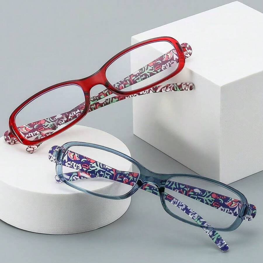 High Definition East Sea Crystal Reading Glasses, Lightweight & Scratch-Resistant, Multi-Color, +1.0X To +4.0X Magnification, Spring Hinges, Blue Light Auto-Focus, Floral Print, Courtly Style, PC (Polycarbonate) Frame, Suitable For All Seasons - Multicolor - View 1