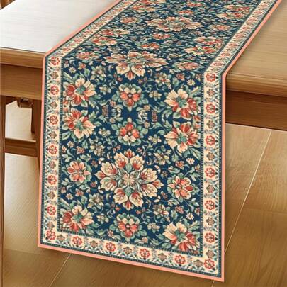 Bohemian Floral Table Runner, Farmhouse Flower Decor Table Runner For Party, Wedding, Vintage Floral, Kitchen, Dining Table Decoration, Home Party Decor, 13x35/13x47/13x72/13x90/13x108 Inches