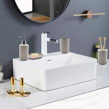 4件套浴室配件套装，包括牙刷架、皂碟、漱口杯、乳液瓶 - 米色 - 查看 5