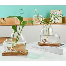 1 bình trồng cây thủy canh hình trái tim bằng thủy tinh có đế gỗ, lý tưởng để trang trí nhà cửa và văn phòng, giá đỡ ươm cây trong nhà, giá đựng cây thủy canh, bình thủy tinh trang trí. - Nhiều màu - Xem 6