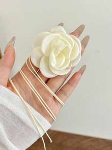 1 件女士玫瑰花项链，黑色花朵颈链，山茶花蜡绳颈链 - 花朵頸鍊 - 查看 7