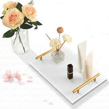 White Sturdy Acrylic Tray With Handles - Coffee, Appetizers, Breakfast, Butler - Kitchen Countertop Makeup Drawer Organizer - Vanity Stool Tray - Decorative Tray