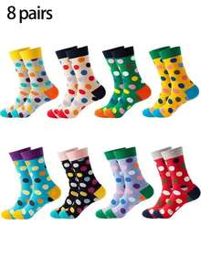 1/8 paires de chaussettes d'équipe colorées à pois pour femmes/hommes - chaussettes mi-mollet amusantes et décontractées (motifs assortis) - Multicolore - Voir 5