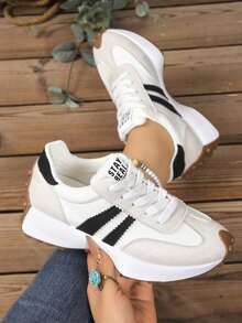 Women's Comfortable Lace-Up Sneakers - Lightweight And Versatile Casual Shoes With Non-Slip Rubber Soles, Suitable For All Seasons - 白色 - 查看 3