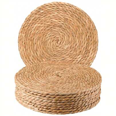 6 piezas de individuales redondos hechos a mano de ratán, soportes para ollas resistentes al calor, almohadillas para tazones, manteles, posavasos para platos, posavasos para tazas, almohadillas para teteras, tejidos de cerámica - individuales tejidos resistentes al calor y fáciles de limpiar, adecuados para otoño, Halloween, cenas de Acción de Gracias, también adecuados para bodas, hogar, porche y decoración de mesa.