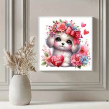 1pc Animal Theme 5D Diamond Painting Kit, Heart-Shaped Puppy & Floral Pattern[30*30cm/11.8*11.8in][40*40cm/15.7*15.7in]Suitable For Adult Beginners DIY Mosaic Diamond Art, Full Drill Handmade Hobby Diamond Painting, Suitable For Living Room, Bedroom, Office Wall Decor Painting, Art Home Decor Gift For Family And Friends, Frameless