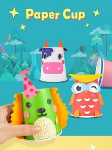 情人节DIY纸杯绘画套装，包含彩色纸杯贴纸和配件，12种不同动物形状的纸板，适合学校DIY艺术项目，图案清晰，有助于提升协调能力，是学习用品，也是情人节派对礼物。 - 彩色 - 查看 5
