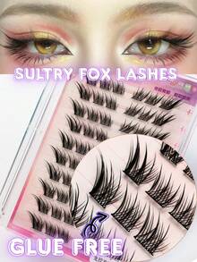 No Glue Needed – 60PCS Self-Adhesive Foxy Eye Cluster Lashes, CC Curl Elongated Style, Reusable & Lightweight, Seductive Look Inspired By Su Daji Lash Clusters,Eye Lash Clusters,Individual Eyelashes,Lashes,Fake Lashes - Black - View 2